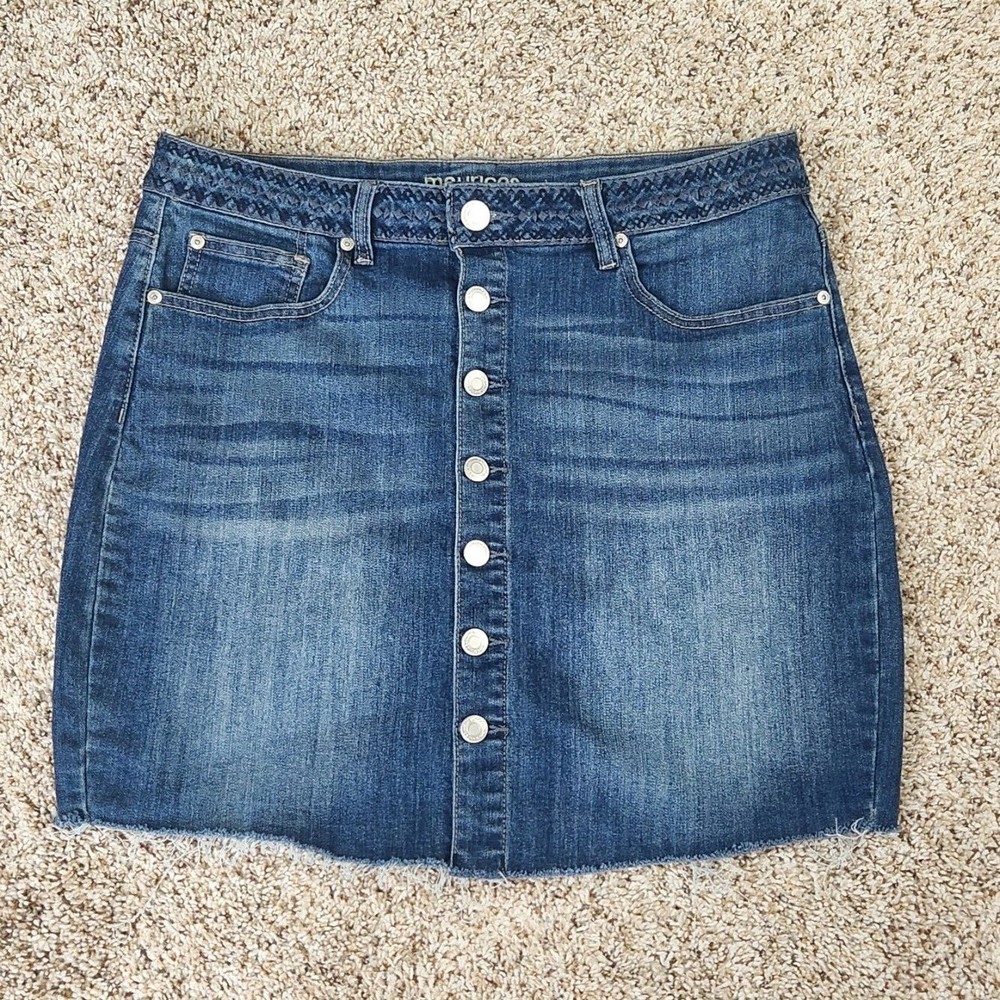 Maurices Full Button Front Denim Mini Skirt Size 11/12